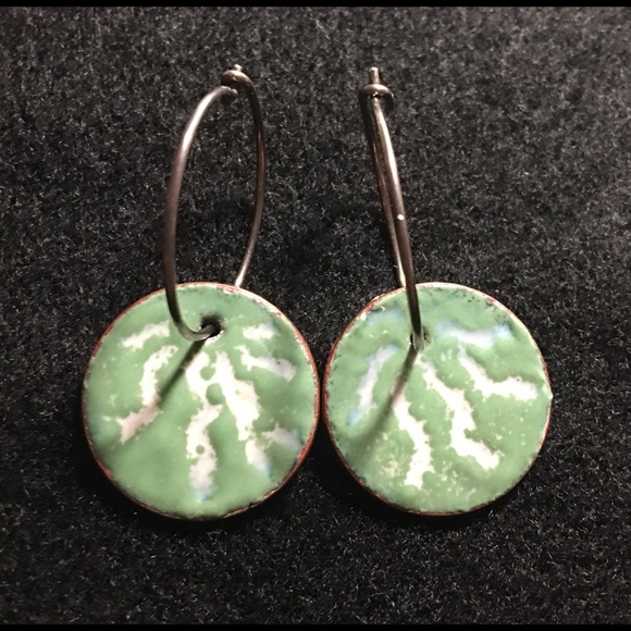 Jewelry - Willow colored enameled penny earrings